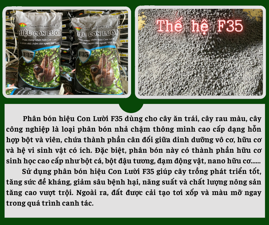Phân bón hiệu Con Lười F35, cây ăn trái