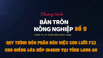 CHƯƠNG TRÌNH BÀN TRÒN NÔNG NGHIỆP SỐ 9: QUY TRÌNH BÓN PHÂN HIỆU CON LƯỜI F22 CHO GIỐNG LÚA NẾP IR4625 TẠI TỈNH LONG AN TRONG VỤ 2 NĂM 2023.