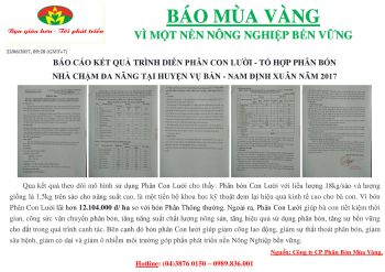 Báo cáo kết quả trình diễn mô hình Phân Con Lười - tổ hợp phân bón nhả chậm đa năng tại huyện Vụ Bản, tỉnh Nam Định